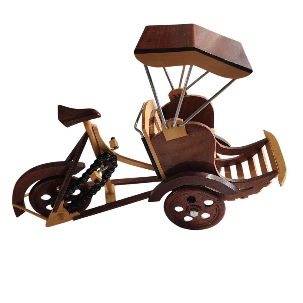 Wooden Handcrafted pedicab Model Asian Tricycle Trike Pedal Cart